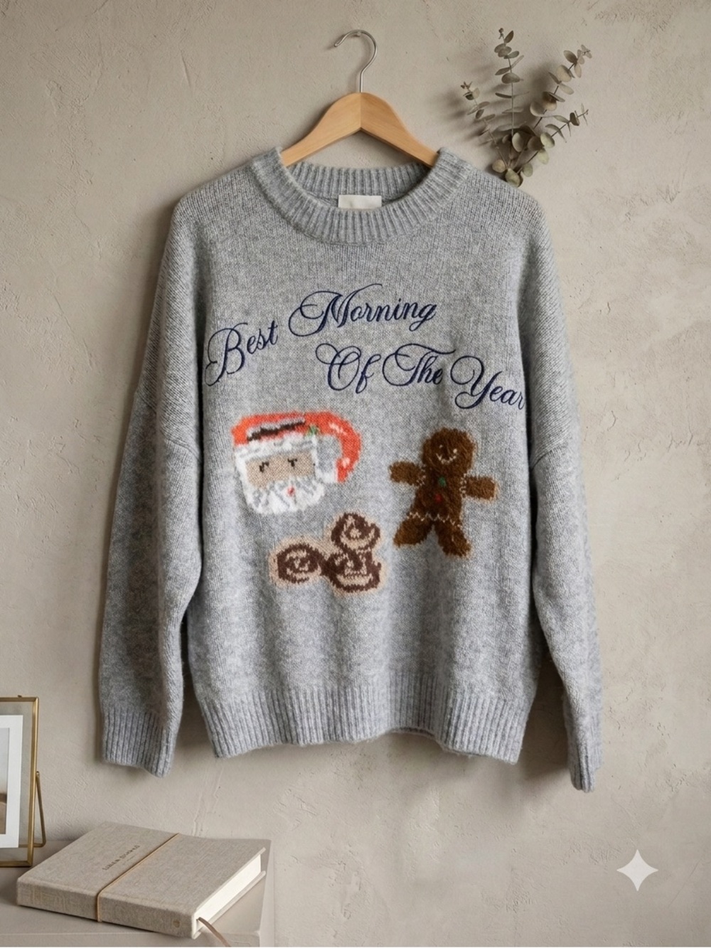 Bailey Rose Women's Best Morning Of The Year Gray Christmas Sweater Large NWT